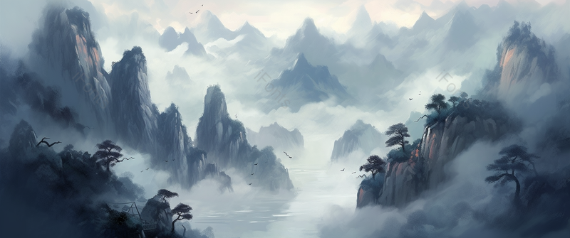 山水融为一体远景中国风水墨山水画,插画/手绘图,插画/手绘图库,插画/手绘图下载,插画/手绘